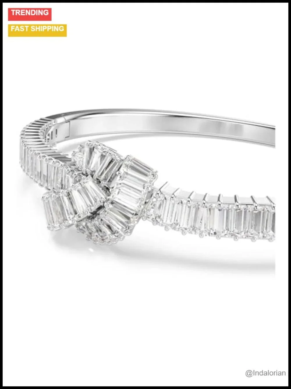 Swarovski Crystal Baguette Cut Bangle Bracelet Push Button Closure